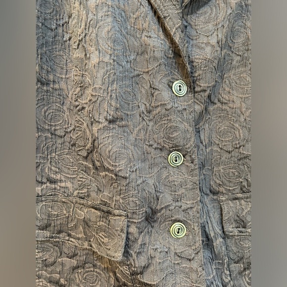 Chico’s Brown Floral Embossed Blazer Textured Top Layer Pockets Preppy Sz M - Picture 4 of 8